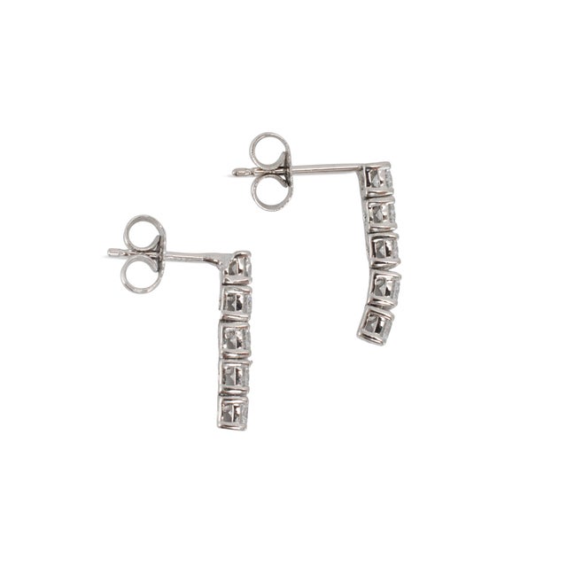 Modern Ladies 14k White Gold 0.56ctw Lab Grown Round Diamond Dangle Drop Earrings, A Pair For Sale - Image 3 of 9