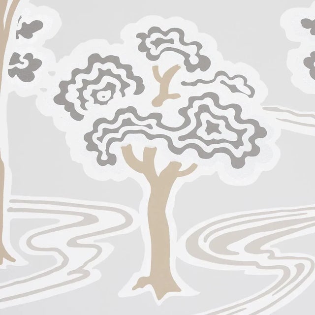 Art Deco Schumacher Tree River Wallpaper in Moonstone For Sale - Image 3 of 4