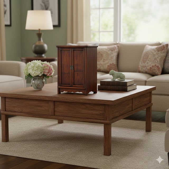 19.5" Natural Wood Pattern Brown 2 Doors Small Cabinet Chest For Sale - Image 10 of 10