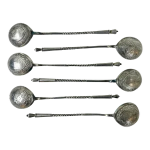 Set of 6 Circa 1900 Russian 84 Silver Spoons With Cityscape/Commemorative Imagery - Moscow Imperial Period - 1898-1908