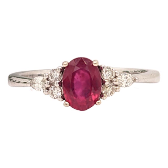 Bright Red Ruby Ring With Diamond Accents: Solid 14k Gold, Oval 8x6mm, Size 6.75 For Sale