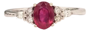 Bright Red Ruby Ring With Diamond Accents: Solid 14k Gold, Oval 8x6mm, Size 6.75