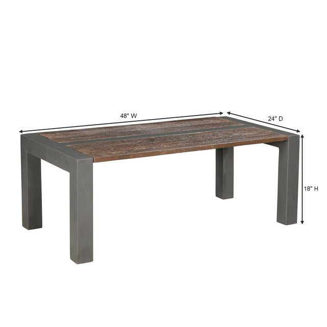 Farmhouse 1930s Rustic Brown Reclaimed Wood Coffee Table With Metal Legs – 1 Piece For Sale - Image 3 of 3