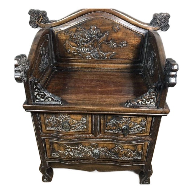 Vintage Chinese Huali Rosewood Altar Shrine Cabinet With Intricate Relief Carvings For Sale
