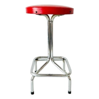 Vintage Tubular Chrome and Red Leatherette Stool For Sale