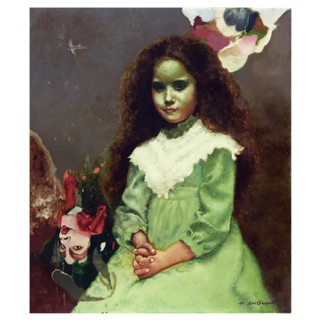 Mario Gianquitto, Face with Flowers, 1990s, Oil on Canvas, Framed For Sale