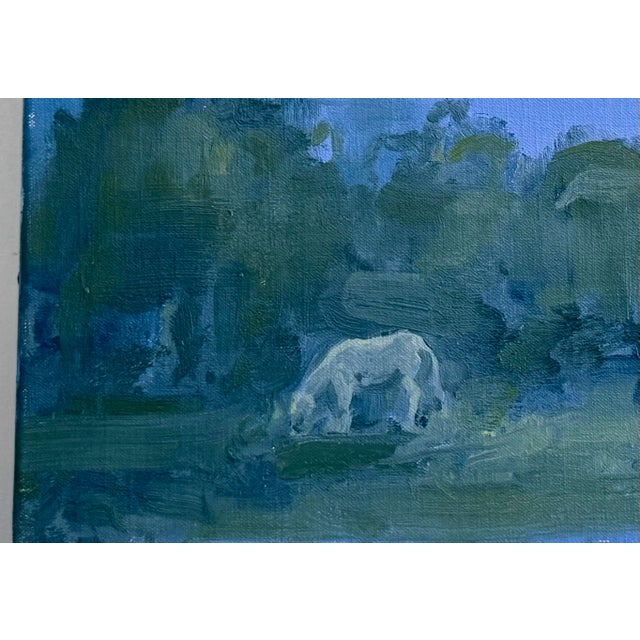 Rustic Late 20th Century Folk Art Nocturne Oil Landscape Painting With Horses For Sale - Image 3 of 7