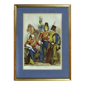 Mid 19th Century Prussian Military Officers - Antique Color Etching