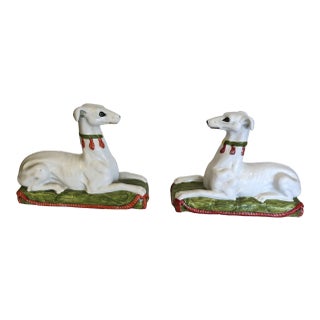 Italian Ceramic Recument Whippets Greyhounds Sculptures -A Pair For Sale