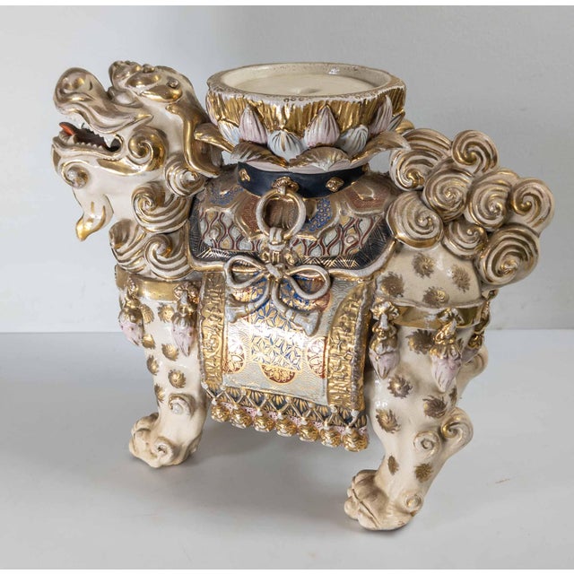 Japanese 19th or 20th Century Japanese Meiji Style Satsuma Foo Dog Pedestal Base For Sale - Image 3 of 17