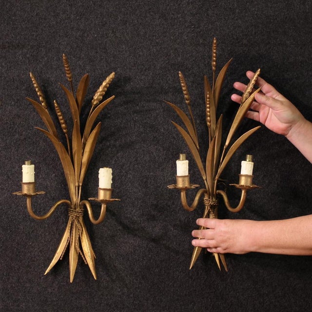 French Gilded Iron Wall Lights, 1960, Set of 2 For Sale - Image 12 of 13