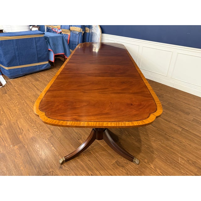 Traditional Scallop Cornered Mahogany Double Pedestal Dining Table by Leighton Hall - Showroom Sample For Sale - Image 9 of 14