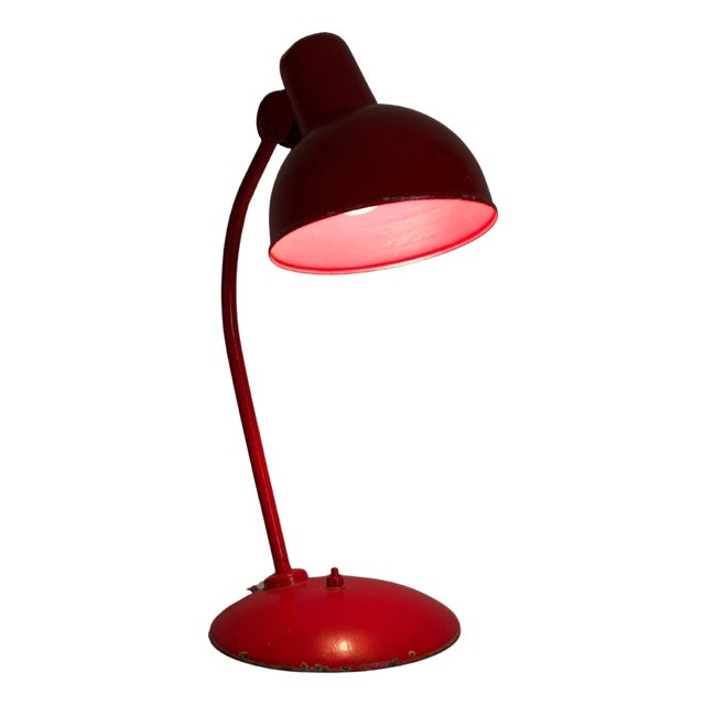 Mid-Century Red Metal Table Lamp attributed to Kaiser, 1960s, Germany from Kaiser Idell / Kaiser Leuchten For Sale