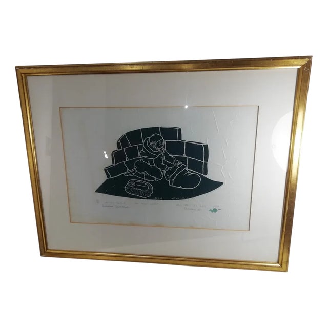 Lucassie Qumaluk, Motherhood, Woodcut, 1974 For Sale