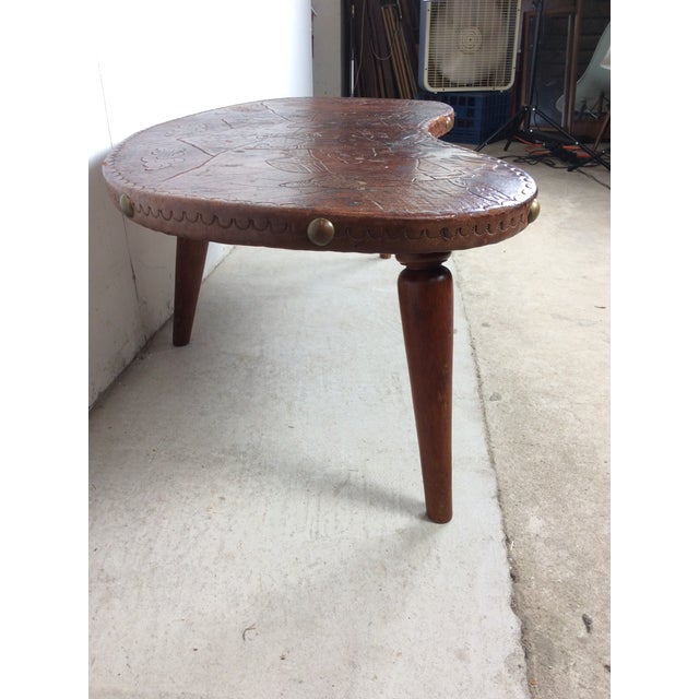 Mid Century Modern Embossed Leather and Teak Coffee Table and Matching Stools For Sale - Image 13 of 18