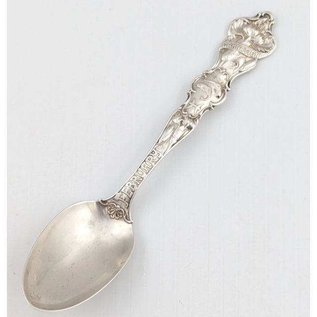 Silver Complete Set of 12 Months Sterling Silver Zodiac Flower Spoons 1910's Wallace For Sale - Image 8 of 18