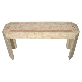 Maitland Smith Attributed Tessellated Stone Console Table With Brass Trim For Sale