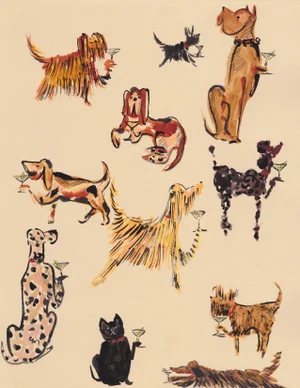 "Booze Hounds 2" Contemporary Expressionist Figurative Whimsical Print by Pauline de Roussy de Sales