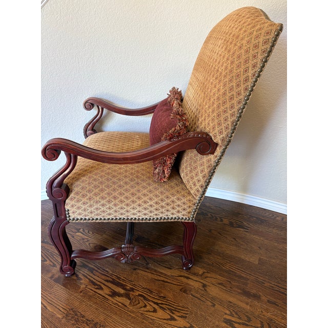 Traditional Thomasville Grand Bergère Style Renaissance Revival Carved Mahogany Library Armchair – Model N-1713-Bp For Sale - Image 3 of 9