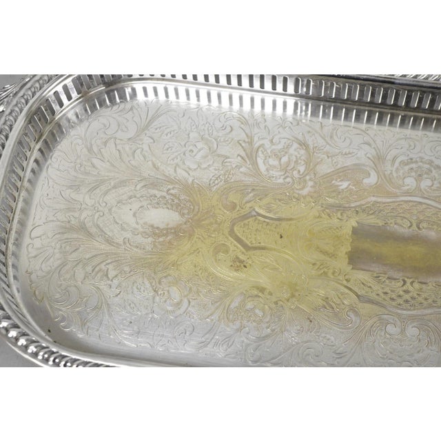 Silver Vintage Amston Victorian Silver Plated Narrow Bar Tray Serving Platter For Sale - Image 8 of 13