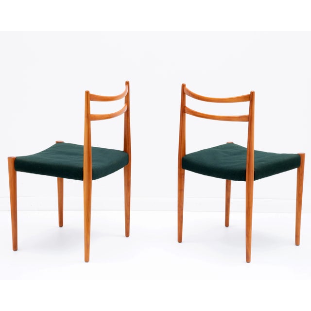 Lübke Lubke Germany Mid Century Cherry Dining Side Chairs Original Fabric - a Pair For Sale - Image 4 of 13