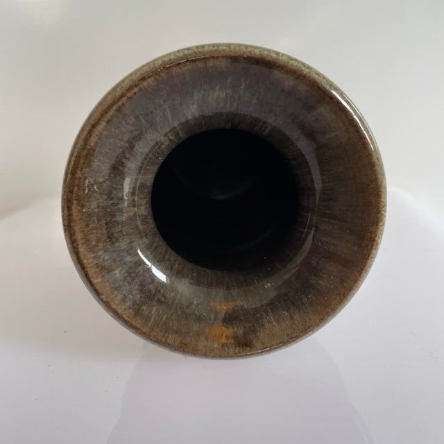 Brutalist Vintage 60’s Gilt Pottery Brutalist Textured Lava Vase Original Paper Label For Sale - Image 3 of 4