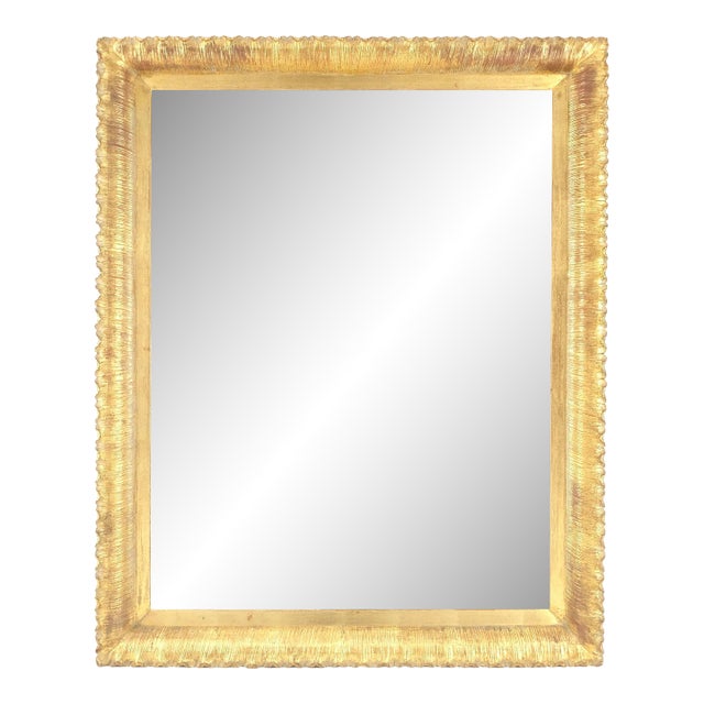 Scallop Edge 40x50 Carved & Gold Gilt Rectangle Frame c1940s Wall Mirror MInt! For Sale