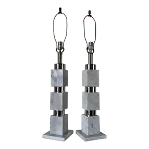 Pair of Vintage Italian Stacked Marble & Chrome Table Lamps