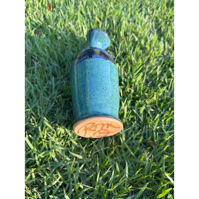 Vintage 7.5” Studio Pottery Vase With Sculptural Flared Rim For Sale - Image 9 of 10