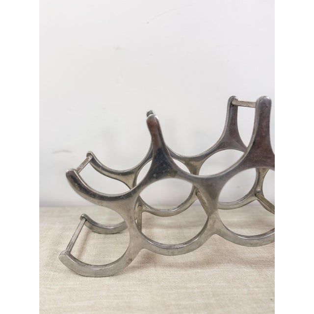 Late 20th Century Vintage Brutalist Aluminum Wine Rack 9-Bottle MCM Barware Mid Century Wine Rack For Sale - Image 5 of 8