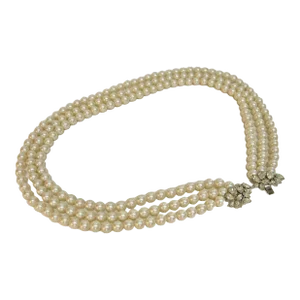 1980s Vintage Givenchy 3 Strand Glass Pearl Shimmering Crystal Enhancer Necklace