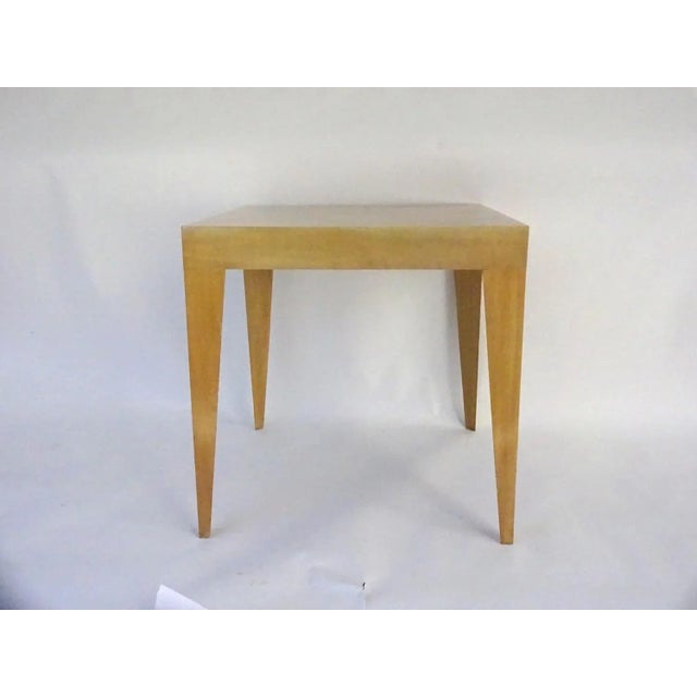 Bleached mahogany Melvin Dwork designed square side table. With pull out shelves on either side for drinks or ashtrays....