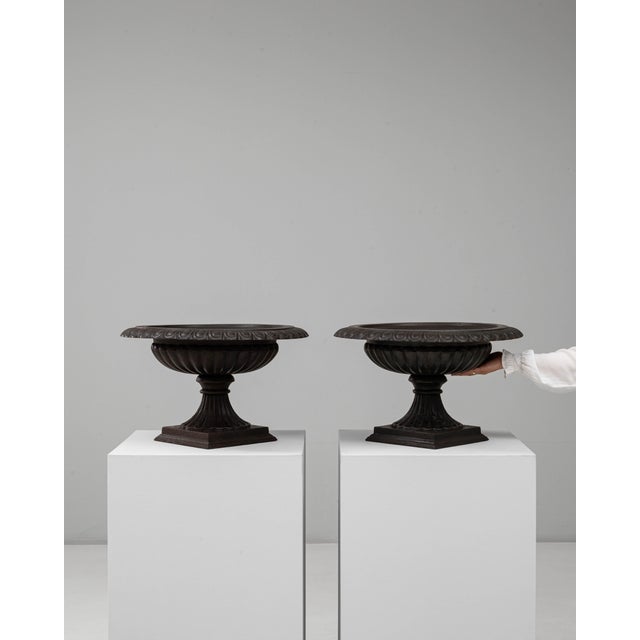 Neoclassical 1900s French Cast Iron Tazza Urn Planters - A Pair For Sale - Image 3 of 18