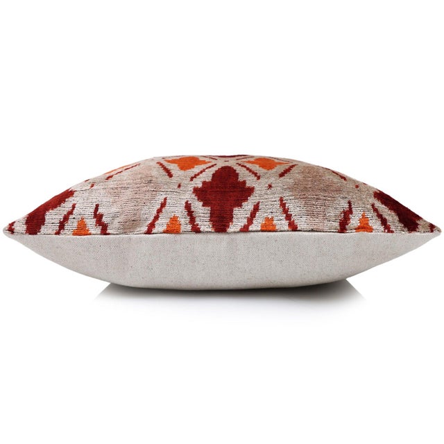 2020s Handwoven Ikat Silk Velvet Throw Pillow 20x20 – Terracotta Rust & Ivory For Sale - Image 5 of 8