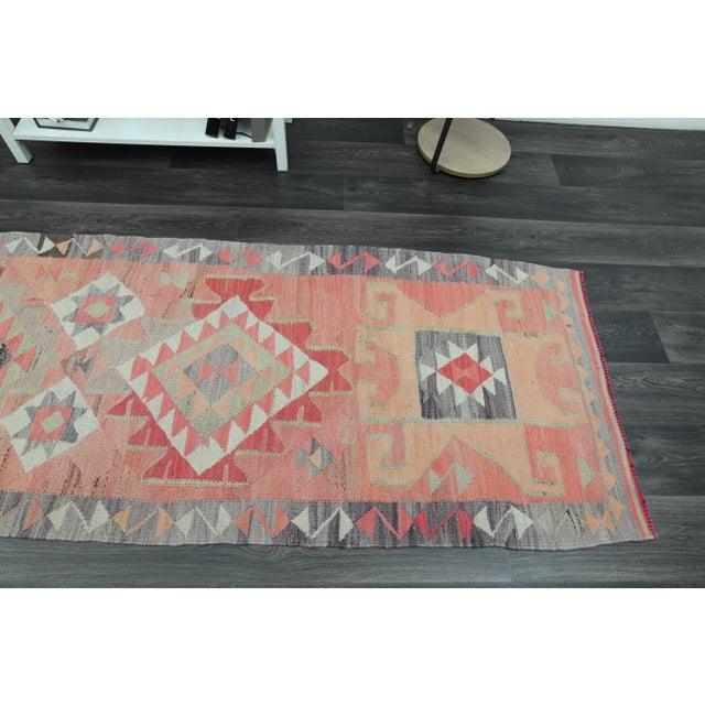 1970s Vintage Turkish Handmade Wool & Cotton Pink Runner Rug For Sale - Image 11 of 11