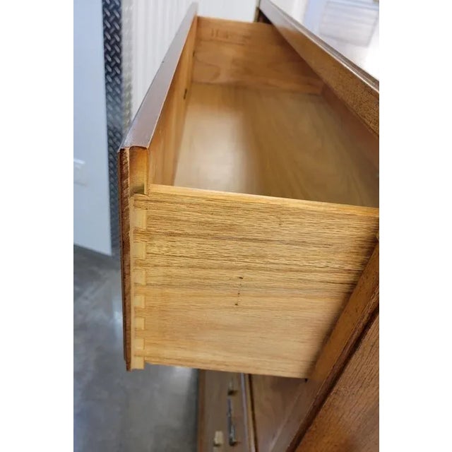 Vintage Huntley Thomasville Pecan Campaign Style 5 Drawer Chest For Sale - Image 9 of 11