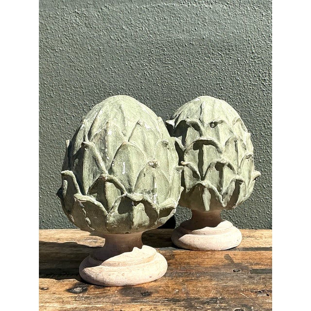 Vintage Faux Finished Wooden Artichokes - A Pair For Sale - Image 12 of 12