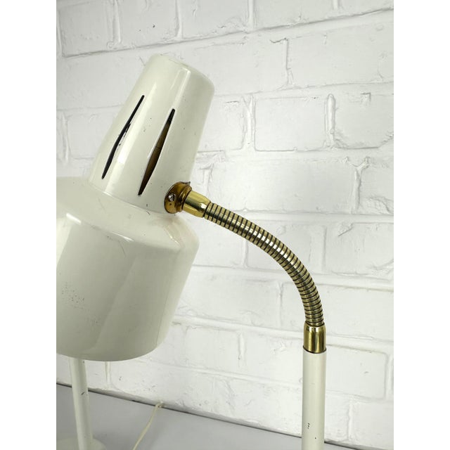1970s Adjustable White Lacquered Steel and Brass Desk Lamps from BJS, Sweden, 1960s, Set of 2 For Sale - Image 5 of 17
