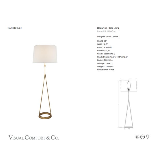 Visual Comfort Signature Dauphine Floor Lamp in Gilded Iron with Linen Shade Designer: Visual Comfort Signature Height:...