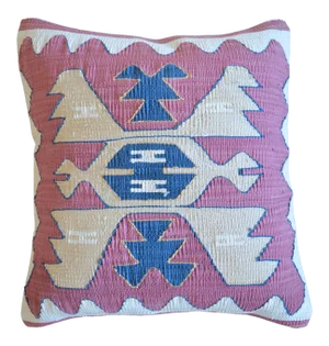 Vintage Turkish Flat Weave Silk Rug Kilim Cushion Cover