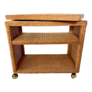 20th Century Boho Chic Rattan/ Wicker Swivel Cart For Sale