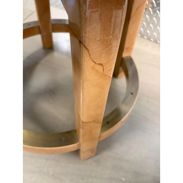 Transitional 1980s Set of 3 Custom Goatskin Upholstered 360 Swivel Counter Stools 22 1/2 Seat Height For Sale - Image 3 of 5