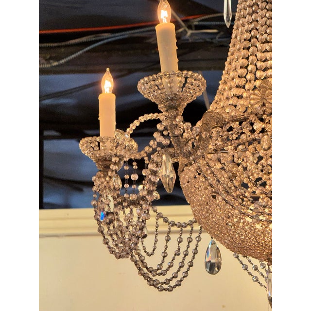 Traditional Pair of Italian Beaded Crystal Basket Chandeliers For Sale - Image 3 of 8