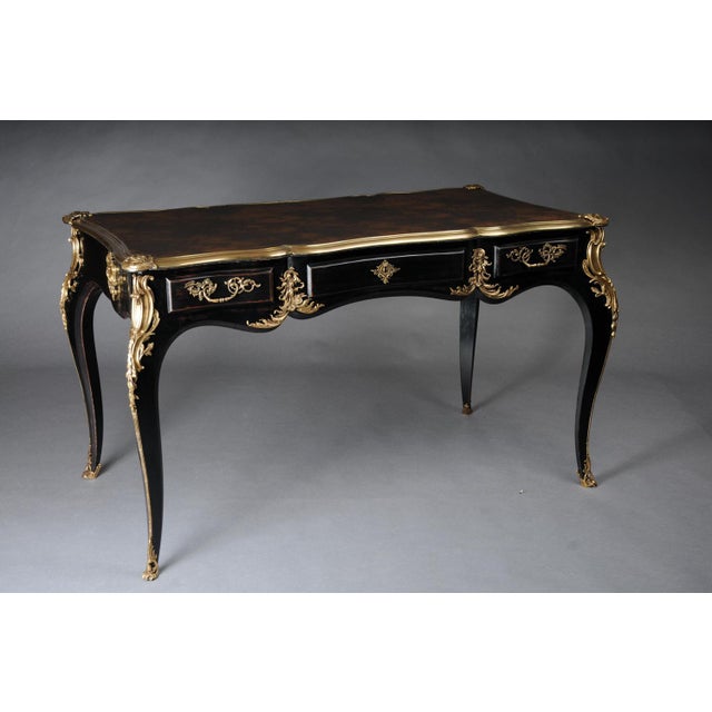 Black designer writing desk / bureau plat in Louis XV style Piano black veneer on solid softwood with rocaille...