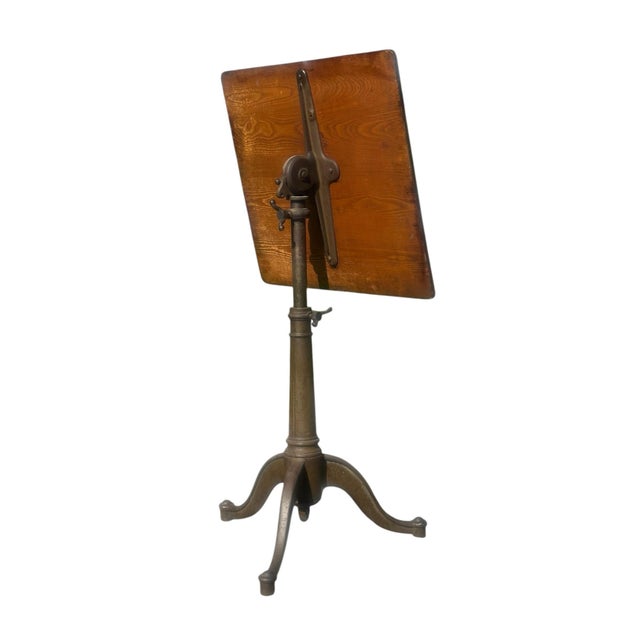 Bronze Antique Victorian Oak & Cast Iron Telescoping Drafting Table With Bronze Paint For Sale - Image 8 of 12