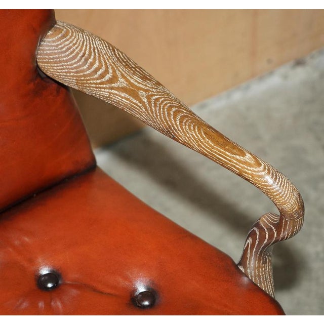 Shepherds Crook Chesterfield Dining Chairs in Limed Oak and Brown Leather, 1880, Set of 10 For Sale - Image 9 of 18