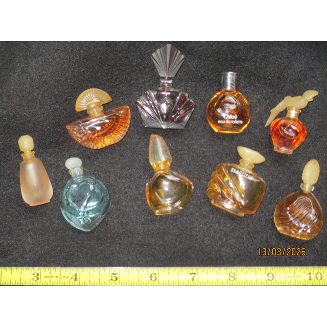French Vintage Miniature Designer Perfume Collection Bottles Lot Glass For Sale - Image 3 of 6