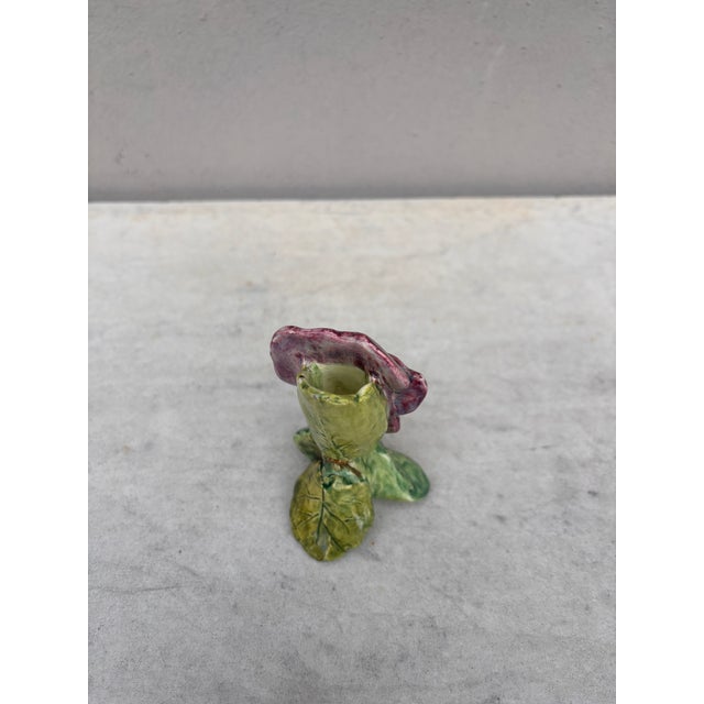 French Country Small 19th Century Majolica Pansy Vase Delphin Massier For Sale - Image 3 of 4