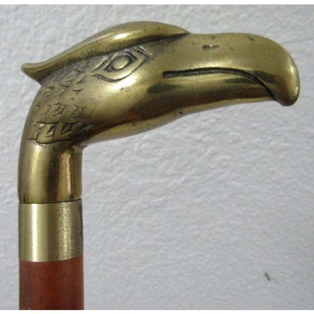 Antique Brass Eagle Handle and Wood Walking Stick Cane With Hidden