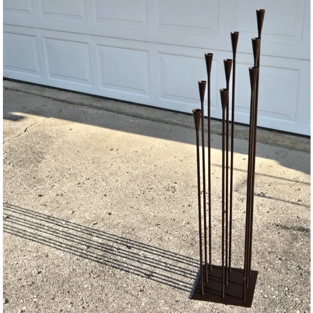 Brutalist Brutalist Metal 42" Floor Candelabra, Manner of Harry Bertoia For Sale - Image 3 of 16